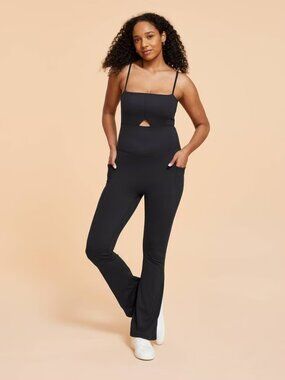 Blogilates Women's Medium Peekaboo Flare Blue Active Jumpsuit